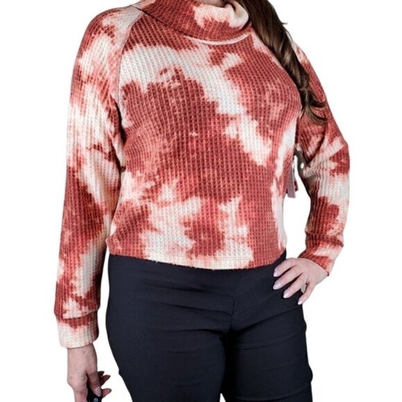 Abound Cowl Neck Tie Dye Crop Sweater - Picture 1 of 7